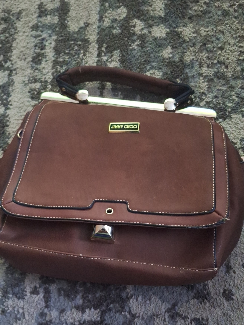 Jimmy Choo Brown Leather Top-Handle Tote with Gold Plaque